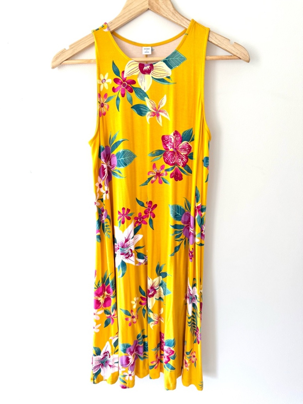 Old Navy Mustard Floral Sleeveless Swing Dress Tropical Boho Summer Mini Size S - Picture 4 of 12
